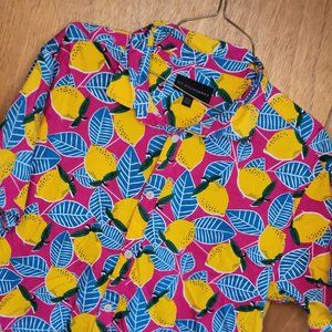 No Boundaries Men's Lemon Print Short Sleeve Button-up Shirt